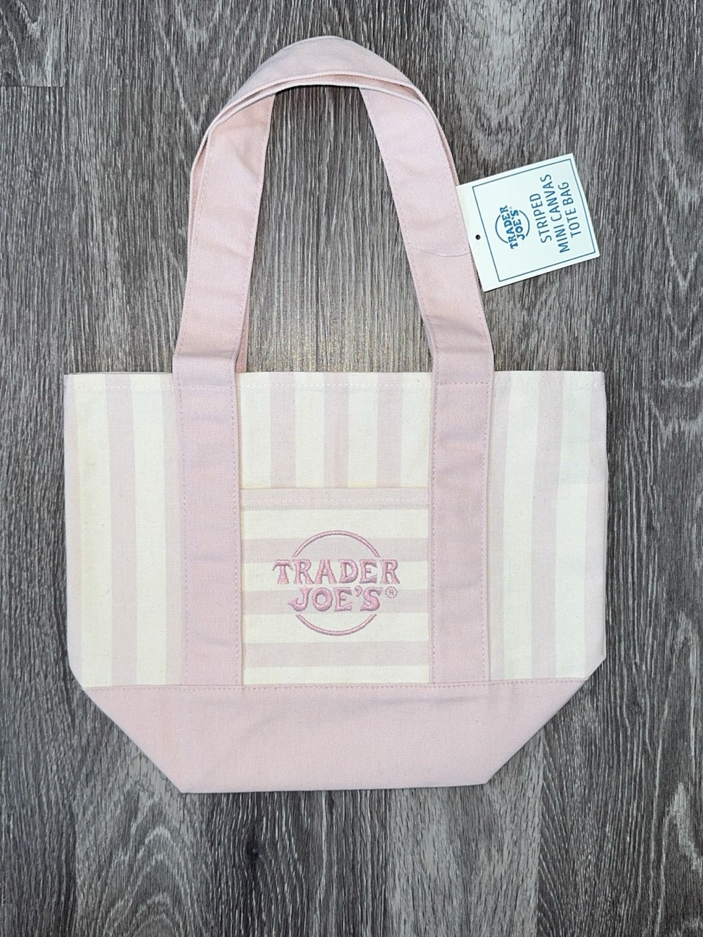 trader joe's pink striped canvas tote